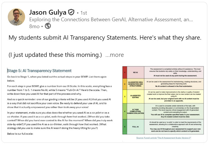 Jason Gulya's post on AI Transparency Statements