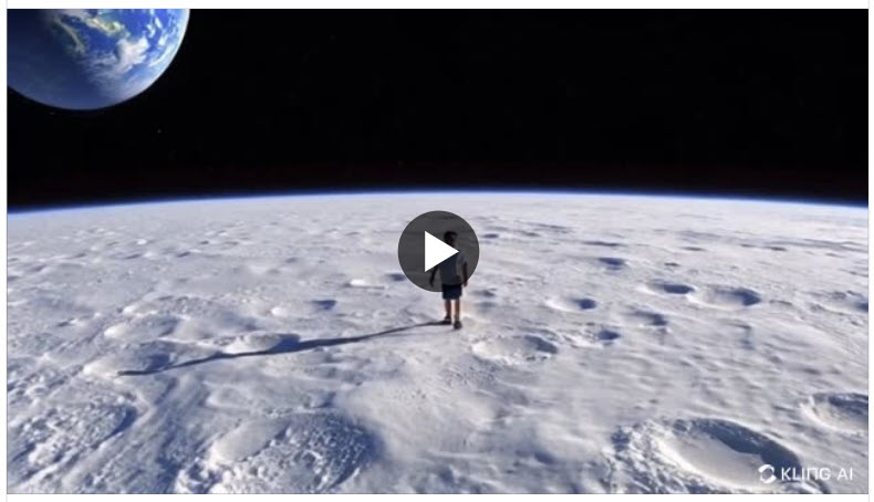 Kling AI text-to-video generation of boy walking on the Moon